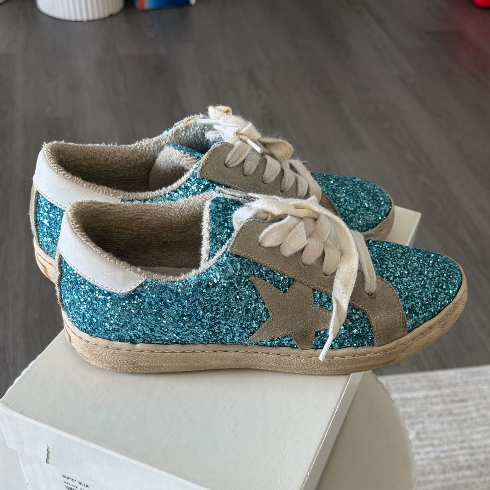 Italian Blue Glitter Star Sneakers 38
